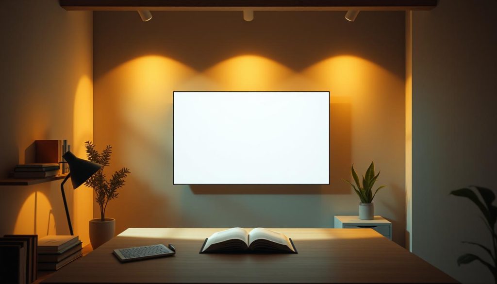 A dimly lit, cozy study space with warm, soft lighting cascading over a minimalist, modern workspace. The focal point is a sleek, floating display showcasing elegant, typographic video content in a harmonious color palette of earthy tones and muted pastels. The composition emphasizes the interplay of shadows, textures, and negative space, creating an immersive, contemplative atmosphere ideal for educational video production. High-quality, professional-grade camera angles and lens effects subtly draw the viewer's attention to the artful, visually striking typography at the heart of the scene.