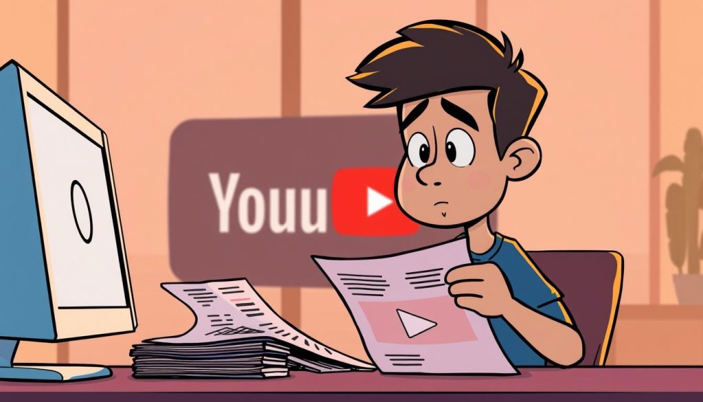 A thoughtful illustration of a YouTuber meticulously analyzing their channel's revenue stream. In the foreground, a cartoon character sits at a desk, deeply engrossed in financial reports and spreadsheets, their expression one of careful consideration. The middle ground features a stylized YouTube logo, hinting at the subject matter. The background is softly blurred, creating a sense of focus and contemplation. Warm, muted lighting casts a thoughtful glow, as the YouTuber navigates the complexities of monetizing their creative endeavors. The overall mood is one of concentration, with a touch of whimsy to reflect the playful nature of the YouTube platform. A thoughtful illustration of a YouTuber meticulously analyzing their channel's revenue stream. In the foreground, a cartoon character sits at a desk, deeply engrossed in financial reports and spreadsheets, their expression one of careful consideration. The middle ground features a stylized YouTube logo, hinting at the subject matter. The background is softly blurred, creating a sense of focus and contemplation. Warm, muted lighting casts a thoughtful glow, as the YouTuber navigates the complexities of monetizing their creative endeavors. The overall mood is one of concentration, with a touch of whimsy to reflect the playful nature of the YouTube platform.