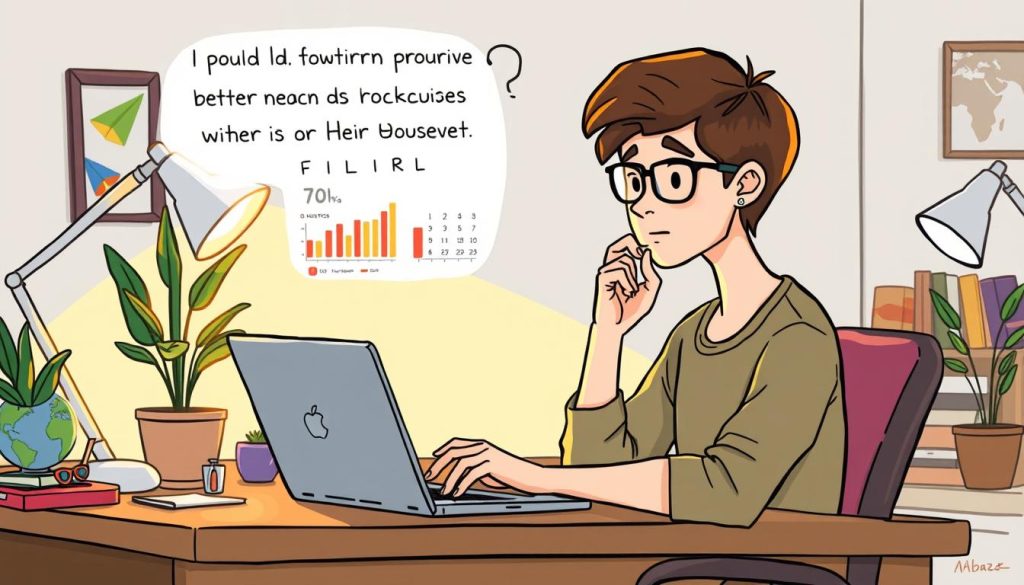 A young YouTuber thoughtfully examines their laptop, scrutinizing the analytics and revenue data on the screen. They sit at a cozy desk, surrounded by colorful travel mementos and a potted plant, bathed in warm, ambient lighting. The scene conveys a contemplative mood, as the YouTuber ponders the nuances of monetizing their travel vlog content for an audience of viewers over 40. The image has a hand-drawn, whimsical style, reflecting the playful and approachable nature of the YouTuber's persona. A young YouTuber thoughtfully examines their laptop, scrutinizing the analytics and revenue data on the screen. They sit at a cozy desk, surrounded by colorful travel mementos and a potted plant, bathed in warm, ambient lighting. The scene conveys a contemplative mood, as the YouTuber ponders the nuances of monetizing their travel vlog content for an audience of viewers over 40. The image has a hand-drawn, whimsical style, reflecting the playful and approachable nature of the YouTuber's persona.