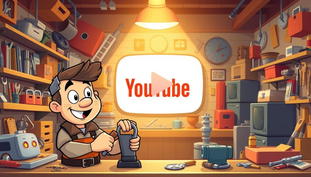 A bustling, colorful workshop scene showcasing the importance of a locksmith's YouTube channel. In the foreground, a cheerful cartoon locksmith character skillfully picks a lock, demonstrating their expertise. The middle ground features an array of keys, tools, and locksmith equipment, conveying the technical nature of the profession. In the background, a large YouTube logo dominates the scene, highlighting the channel's role in sharing knowledge and promoting the locksmith's services. The lighting is warm and inviting, creating an atmosphere of helpfulness and approachability. The overall composition emphasizes the value of an informative YouTube presence for a locksmith business, making it an essential resource for both customers and aspiring locksmiths. A bustling, colorful workshop scene showcasing the importance of a locksmith's YouTube channel. In the foreground, a cheerful cartoon locksmith character skillfully picks a lock, demonstrating their expertise. The middle ground features an array of keys, tools, and locksmith equipment, conveying the technical nature of the profession. In the background, a large YouTube logo dominates the scene, highlighting the channel's role in sharing knowledge and promoting the locksmith's services. The lighting is warm and inviting, creating an atmosphere of helpfulness and approachability. The overall composition emphasizes the value of an informative YouTube presence for a locksmith business, making it an essential resource for both customers and aspiring locksmiths.