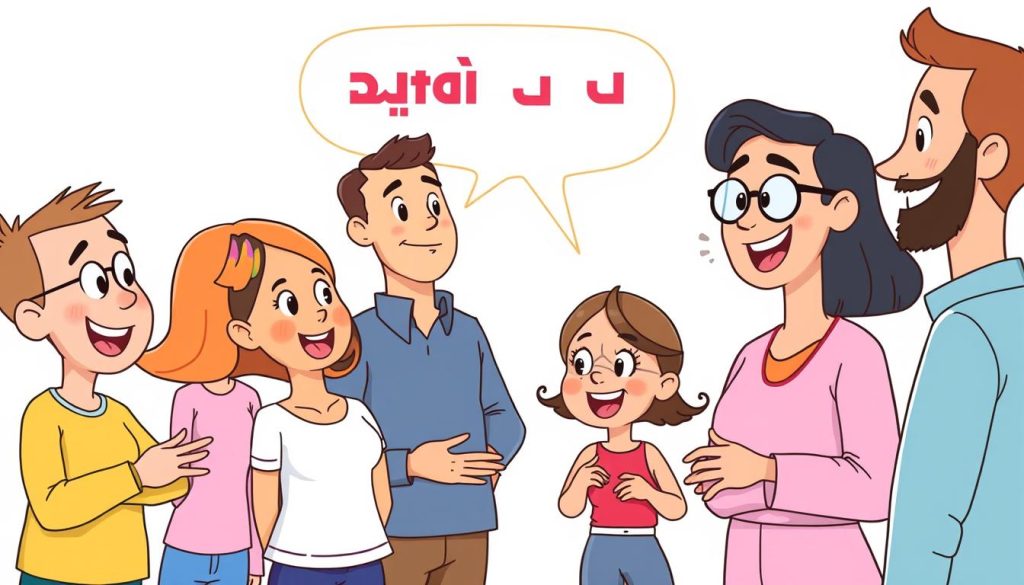 A group of friendly, cartoon-style characters engaged in animated conversation, conveying a sense of lively interaction and open communication. The characters' facial expressions and body language should suggest a warm, welcoming atmosphere, encouraging the viewer to imagine themselves as part of the scene. The background should be clean and uncluttered, allowing the focus to remain on the characters and their engaging dialogue. Bright, cheerful colors and a slightly whimsical style would help capture the essence of "تعامل با مخاطبان" and invite the viewer to imagine themselves as part of the scene.
