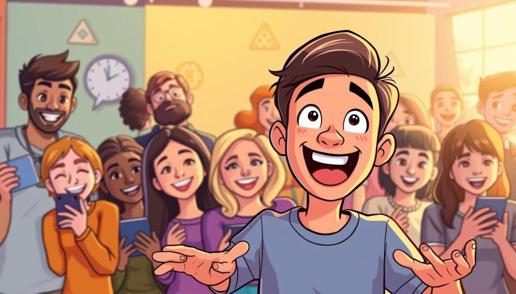 A lively, animated scene depicting a YouTube creator enthusiastically engaging with their audience. In the foreground, the creator gestures expressively, their face alight with energy and enthusiasm. The middle ground features a group of diverse viewers, their faces rapt with attention as they interact with the creator through their devices. In the background, a vibrant, colorful setting evokes the dynamic world of online content creation. The lighting is warm and inviting, creating a sense of connection and shared excitement. The overall mood is one of dynamic, engaging interaction, capturing the key elements of building strong relationships with one's audience.