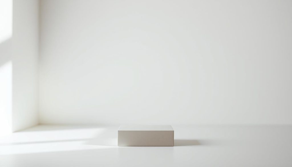 A minimalist and serene YouTube unboxing set with a simple, clean background. Soft, diffused lighting illuminates the scene, creating a natural and inviting atmosphere. The foreground features a muted, monochromatic color palette, with the product being the focal point. The background is a plain, subtle gradient or solid color, allowing the product to stand out. The camera angle is slightly elevated, providing a clean, professional look. The overall composition emphasizes the product's design and minimalist aesthetic, reflecting the article's subject of a simple and minimal YouTube unboxing setup.