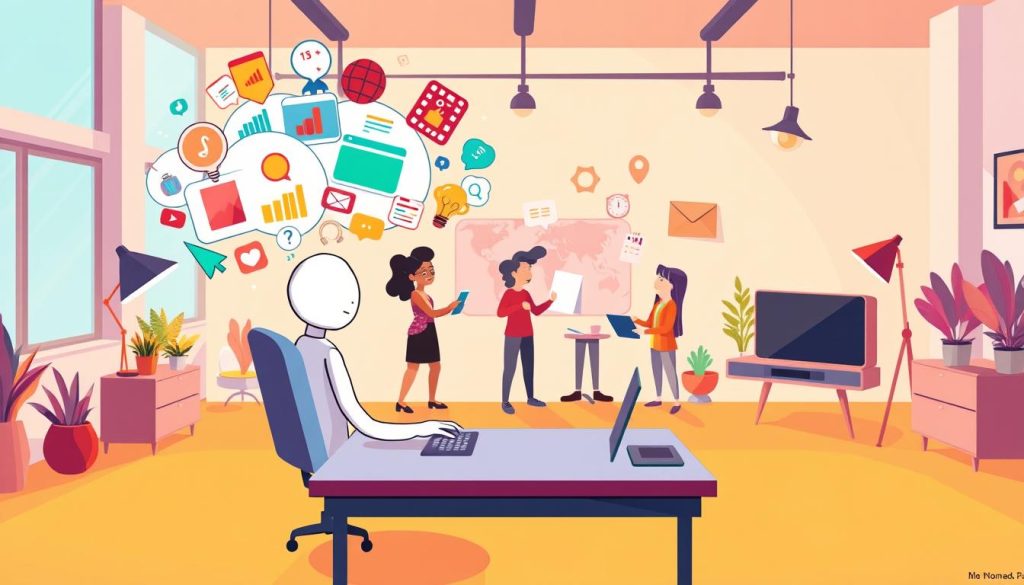 A vibrant and dynamic composition depicting the key techniques of successful content creation for a thriving YouTube channel focused on post-40 weight loss. In the foreground, a stylized figure sits at a desk, fingers dancing across a keyboard, surrounded by a cloud of colorful digital assets - charts, graphs, and engaging visuals. The middle ground features a trio of animated characters collaborating, exchanging ideas, and brainstorming engaging content strategies. In the background, a modern, minimalist studio space with large windows and creative accents sets the scene, evoking a sense of productivity and inspiration. Warm lighting and a cohesive color palette unify the overall scene, capturing the essence of impactful content production.