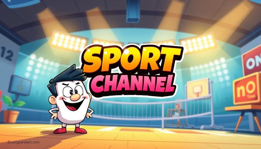 A vibrant and whimsical illustration of a unique brand identity. In the foreground, a playful cartoon character represents the channel's personality, engaging the viewer with a mischievous grin. The middle ground features a dynamic, eye-catching logo design that seamlessly blends the channel's name and visual elements. The background showcases a lively, colorful setting that captures the spirit of the sports-themed pranks and hidden camera content. Warm, soft lighting illuminates the scene, creating a welcoming and inviting atmosphere. The overall composition conveys a strong, memorable brand presence that reflects the channel's playful and entertaining nature.