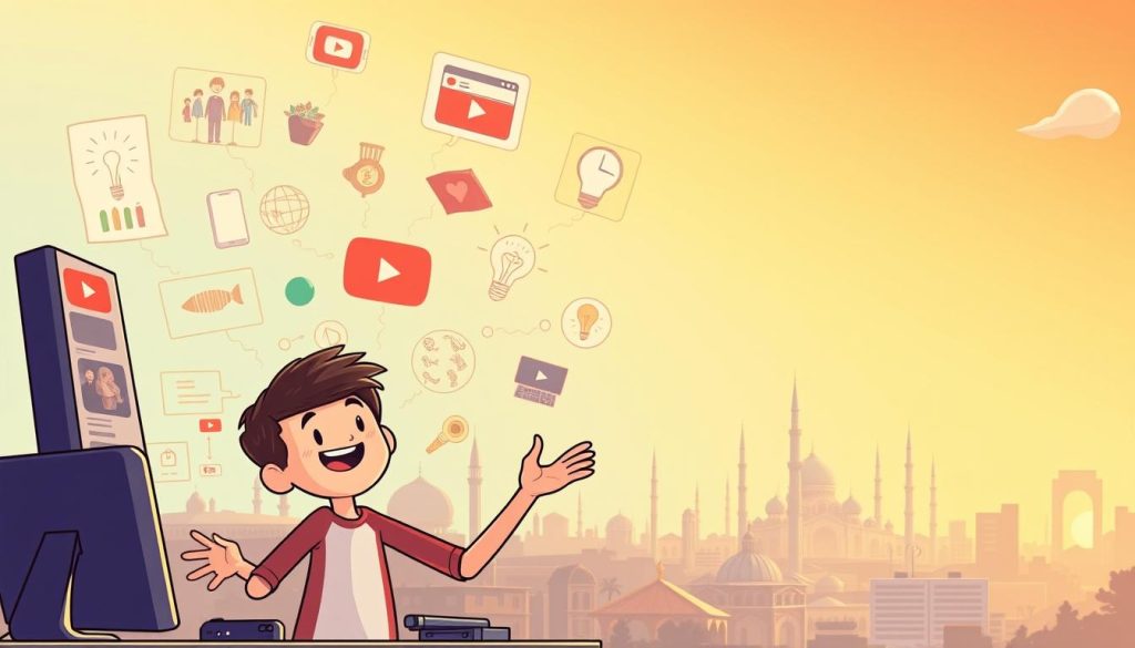 A vibrant, dynamic illustration depicting the boundless opportunities YouTube offers content creators in Iran. In the foreground, a captivating animated character, perhaps a young, energetic YouTuber, gestures enthusiastically as they navigate the platform's user-friendly interface. The middle ground showcases an array of innovative video ideas, from heartwarming charity initiatives to insightful tutorials, all bursting with creative potential. In the background, the iconic Tehran skyline serves as a backdrop, hinting at the diverse cultural landscape that Iranian YouTubers can explore and share with the world. The lighting is warm and inviting, conveying a sense of optimism and possibility. The overall mood is one of excitement, empowerment, and the realization of untapped potential in the Iranian YouTube ecosystem.
