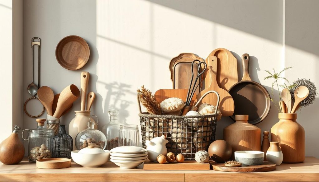 A meticulously organized shopping list for an exquisite culinary-inspired decor, showcasing a seamless blend of functionality and aesthetic allure. A soft, natural lighting bathes the scene, casting a warm, inviting glow over a visually captivating arrangement of decorative items. Crisp, high-resolution textures and materials convey a sense of luxurious sophistication, complementing the harmonious color palette of muted tones and natural accents. The composition is artfully balanced, with a harmonious interplay of shape, form, and texture, creating a visually appealing and inspiration-evoking display that embodies the essence of a professional, sophisticated kitchen decor.