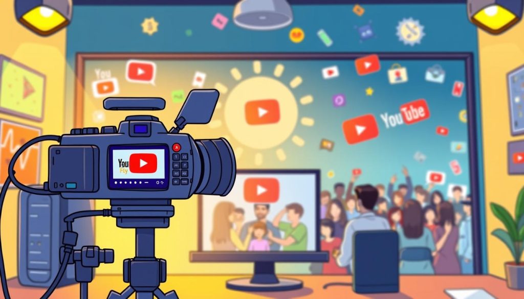 A vibrant cartoon depiction of a YouTuber's video camera and computer setup, with colorful icons and graphics representing the importance of maintaining an active YouTube channel. The foreground showcases the YouTuber's creative process, capturing their enthusiasm and dedication. The middle ground features a growing audience of viewers, their reactions and engagement with the content. The background depicts the far-reaching impact and influence of a successful YouTube channel, with its ability to connect people, share knowledge, and inspire others. Warm lighting and a dynamic, upbeat atmosphere convey the value and significance of establishing a thriving YouTube presence. A vibrant cartoon depiction of a YouTuber's video camera and computer setup, with colorful icons and graphics representing the importance of maintaining an active YouTube channel. The foreground showcases the YouTuber's creative process, capturing their enthusiasm and dedication. The middle ground features a growing audience of viewers, their reactions and engagement with the content. The background depicts the far-reaching impact and influence of a successful YouTube channel, with its ability to connect people, share knowledge, and inspire others. Warm lighting and a dynamic, upbeat atmosphere convey the value and significance of establishing a thriving YouTube presence.