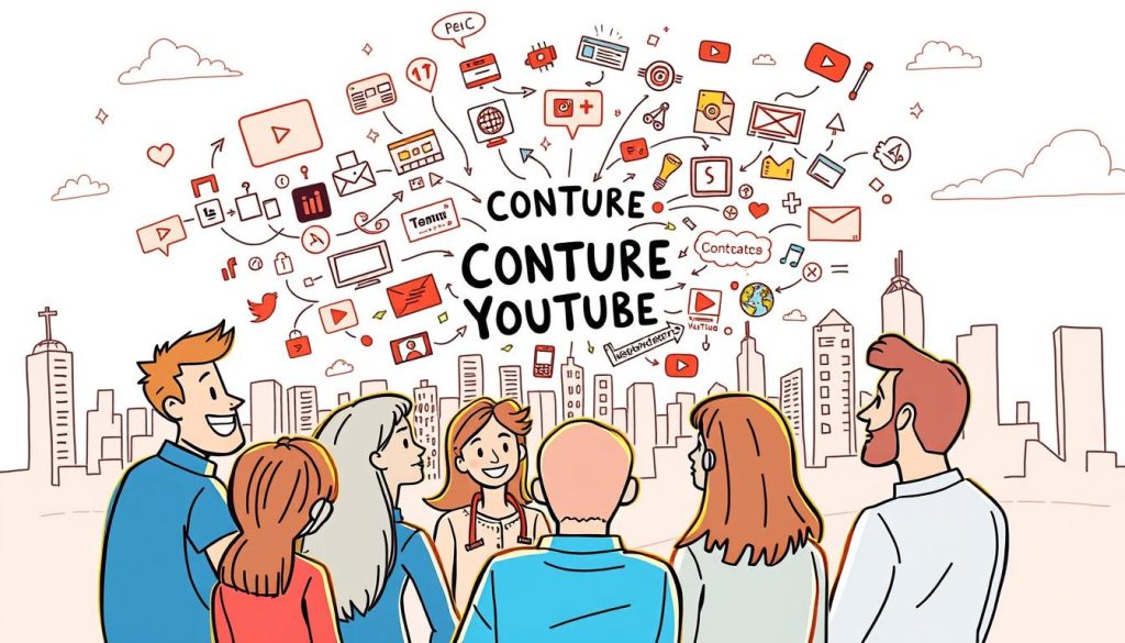 A vibrant, hand-drawn illustration depicting the key elements of content strategy for a diverse YouTube channel. In the foreground, a group of animated characters brainstorming ideas, their faces alight with inspiration. In the middle ground, a web of interconnected concepts - social media platforms, video formats, content themes - all swirling together. In the background, a stylized cityscape, hinting at the wide reach and global audience of online content. The scene is filled with a sense of creativity, collaboration, and the boundless potential of crafting engaging multimedia experiences. Warm lighting and a playful, whimsical aesthetic bring the entire composition to life. A vibrant, hand-drawn illustration depicting the key elements of content strategy for a diverse YouTube channel. In the foreground, a group of animated characters brainstorming ideas, their faces alight with inspiration. In the middle ground, a web of interconnected concepts - social media platforms, video formats, content themes - all swirling together. In the background, a stylized cityscape, hinting at the wide reach and global audience of online content. The scene is filled with a sense of creativity, collaboration, and the boundless potential of crafting engaging multimedia experiences. Warm lighting and a playful, whimsical aesthetic bring the entire composition to life.