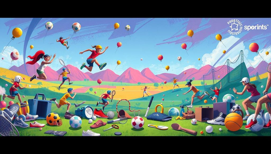 A vibrant sports art scene filled with dynamic, cartoon-inspired figures engaged in a variety of athletic pursuits. In the foreground, colorful, stylized characters leap, spin, and defy gravity, their movements captured with a sense of whimsical energy. The middle ground features a diverse range of sports equipment and gear, arranged in a visually compelling manner. In the background, a bold, abstract landscape provides a vibrant, imaginative setting, with bold colors and expressive brushstrokes. The overall atmosphere evokes a spirit of creativity, innovation, and the joy of movement, capturing the essence of "Sports art and creativity: a novel approach". A vibrant sports art scene filled with dynamic, cartoon-inspired figures engaged in a variety of athletic pursuits. In the foreground, colorful, stylized characters leap, spin, and defy gravity, their movements captured with a sense of whimsical energy. The middle ground features a diverse range of sports equipment and gear, arranged in a visually compelling manner. In the background, a bold, abstract landscape provides a vibrant, imaginative setting, with bold colors and expressive brushstrokes. The overall atmosphere evokes a spirit of creativity, innovation, and the joy of movement, capturing the essence of "Sports art and creativity: a novel approach".